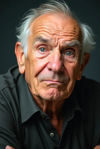 Portrait Of An Elderly Man With Deep Facial Wrinkles