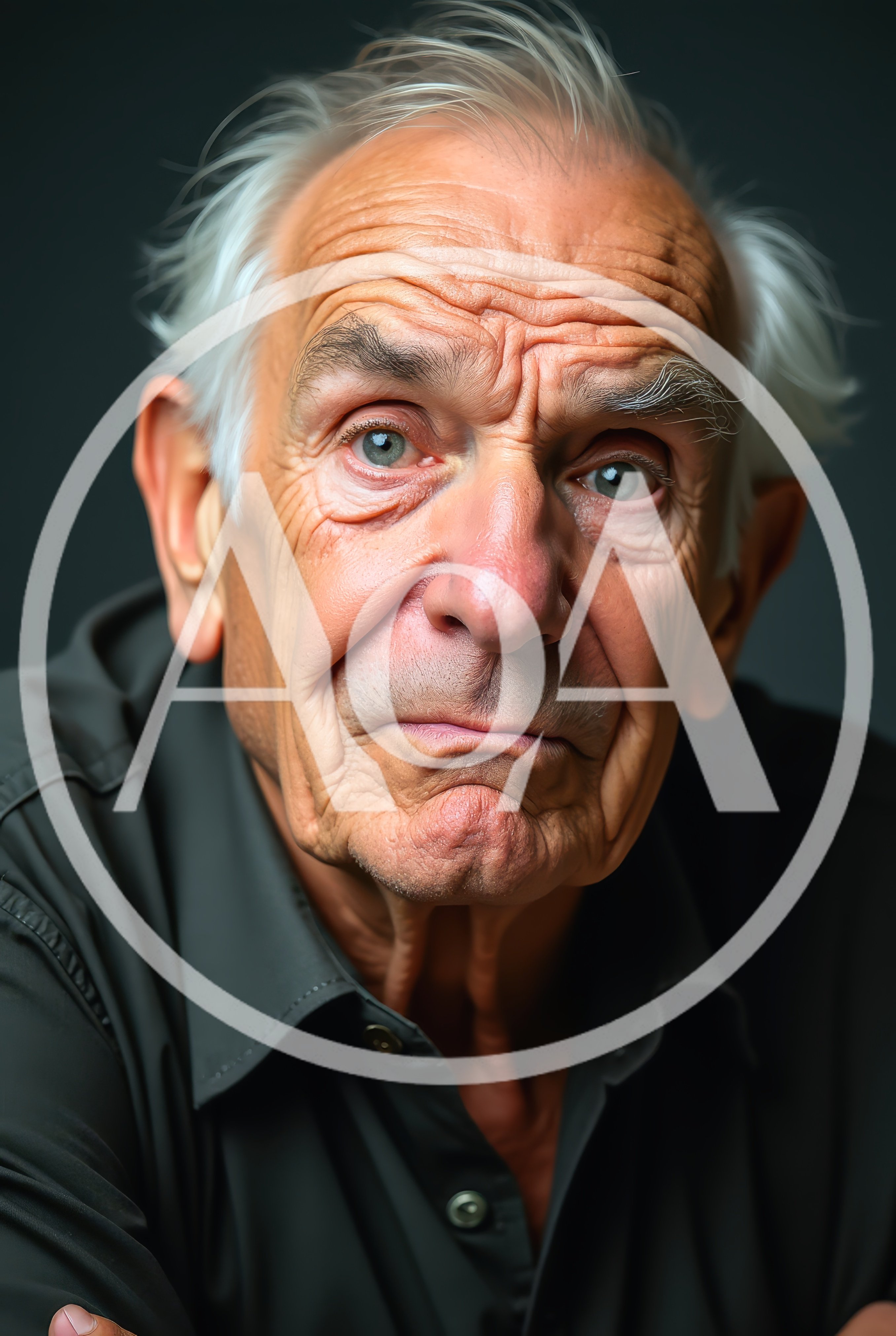 Portrait Of An Elderly Man With Deep Facial Wrinkles