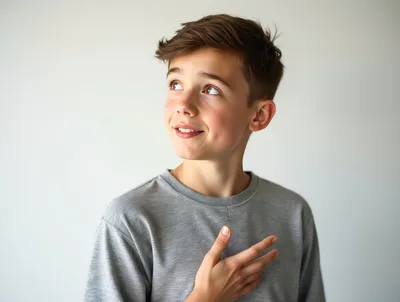 Young Boy Looking Upwards With A Thoughtful Expression