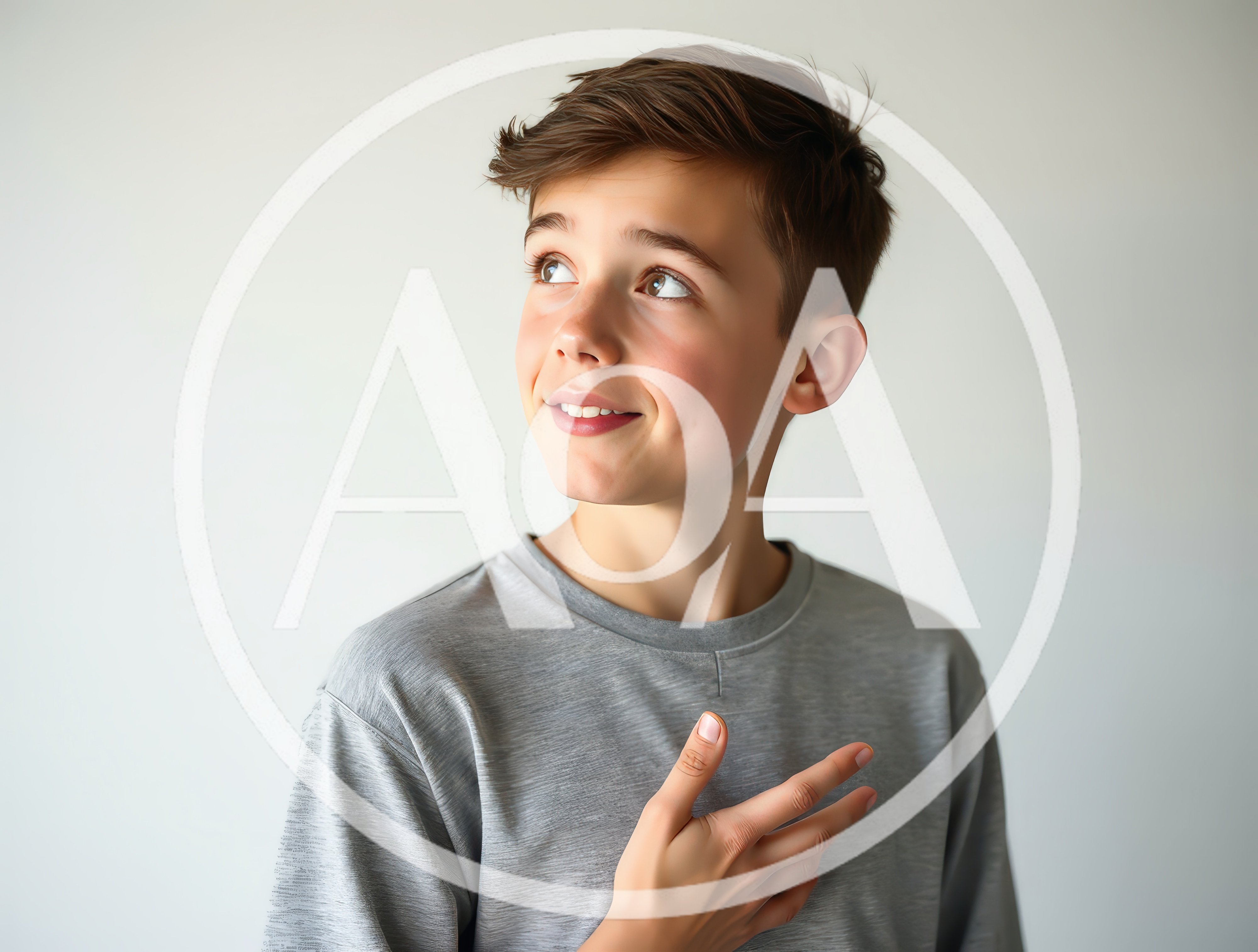 Young Boy Looking Upwards With A Thoughtful Expression