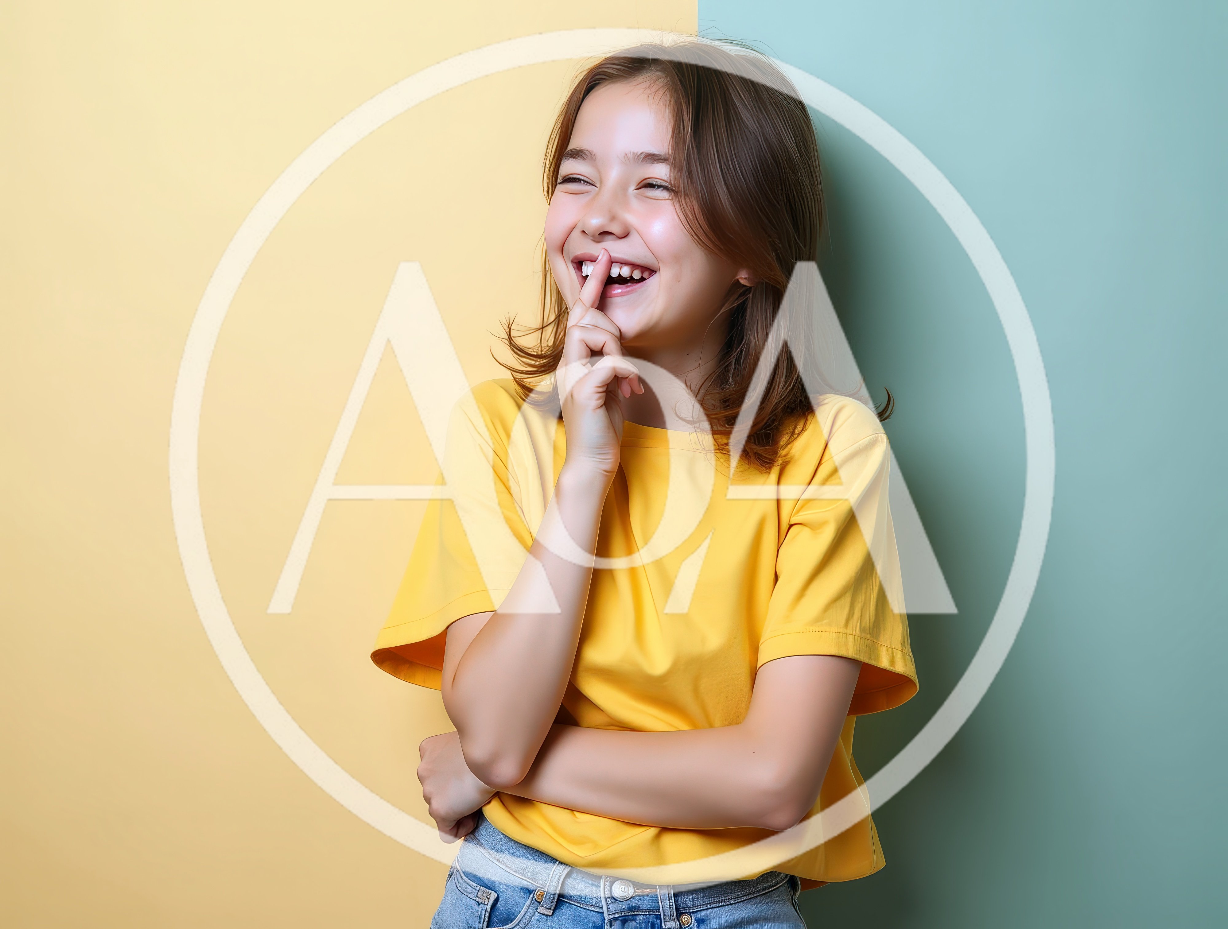 Happy Young Girl Laughing With Finger On Lips