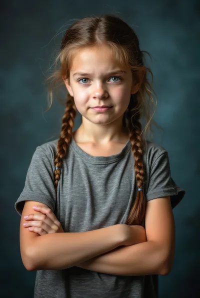 Portrait Of A Young Girl With Braided Hair