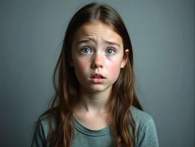 Portrait Of A Young Girl With A Worried Expression