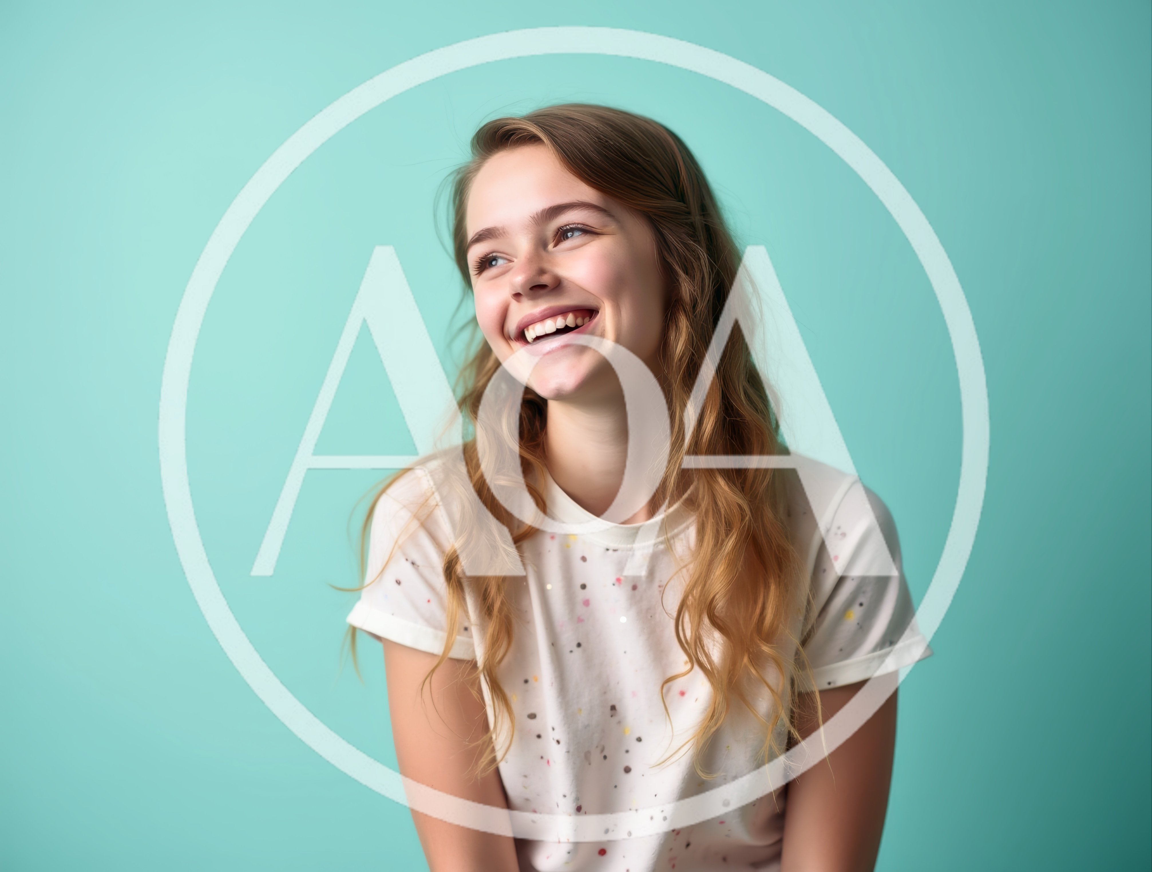 Happy Young Woman Smiling Against Teal Background