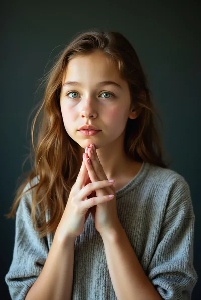 Portrait Of A Young Girl With Hands Clasped