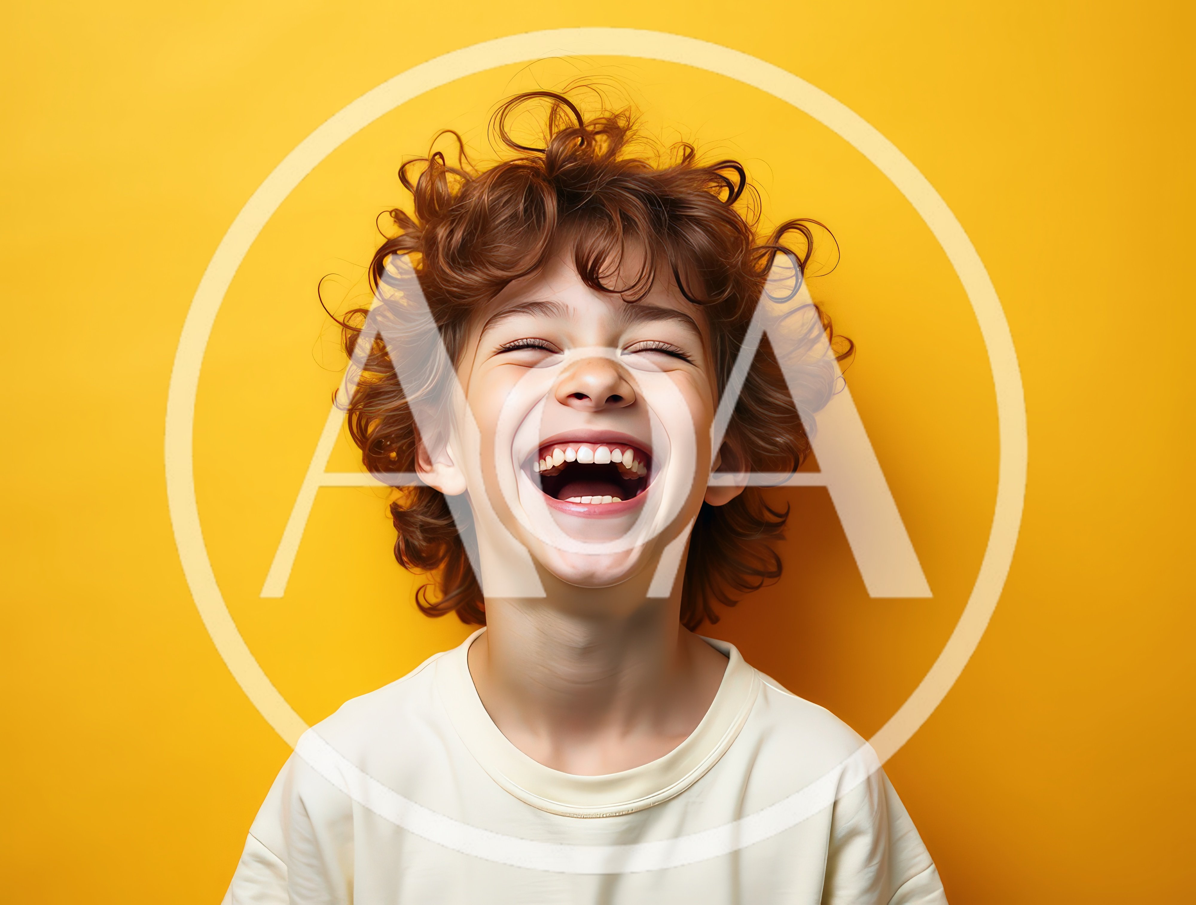 Joyful Young Boy With Curly Hair Laughing