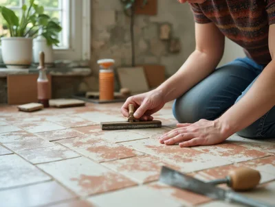 Person Restoring Old Terracotta Floor Tiles