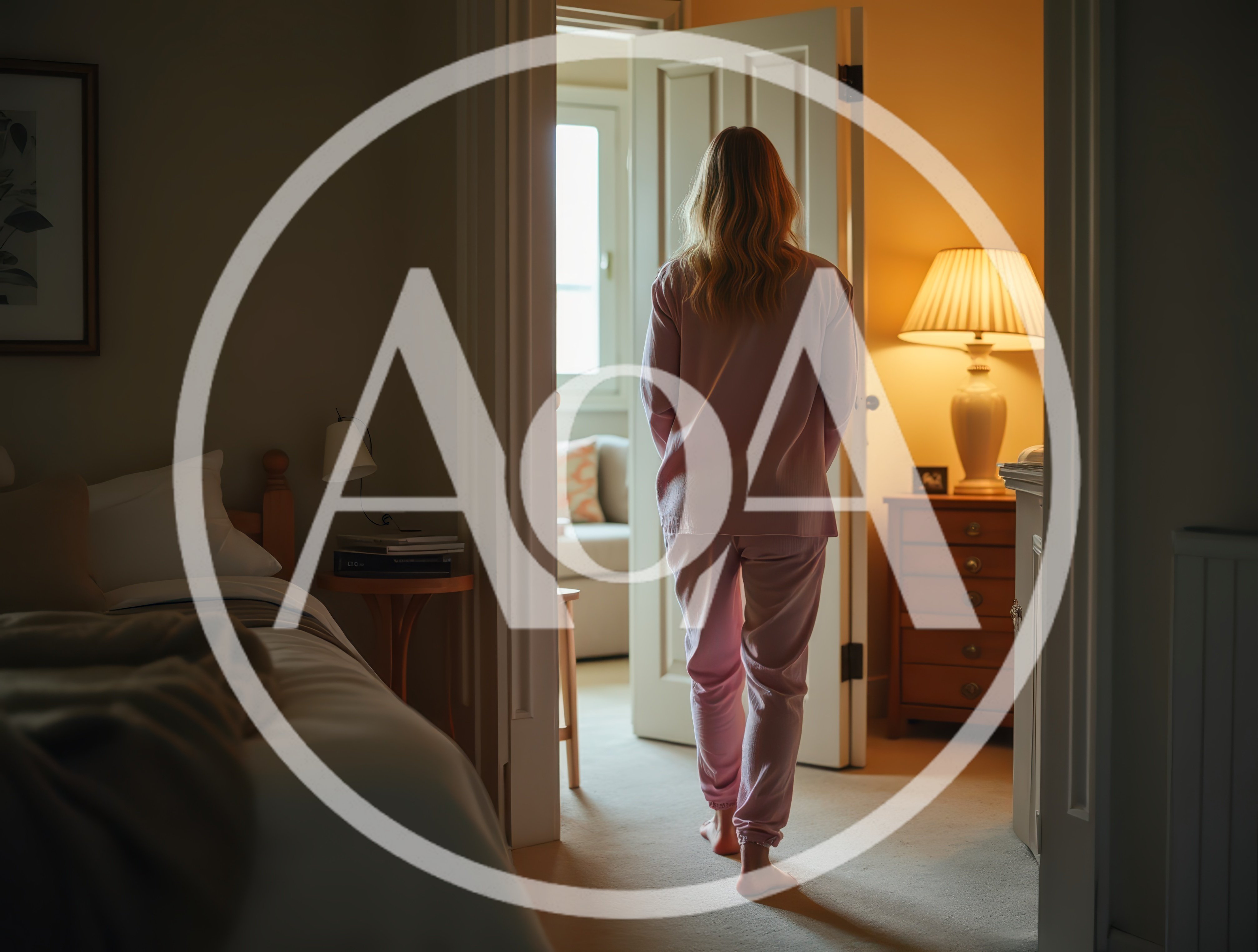 Woman In Pajamas Walking Through Bedroom Doorway