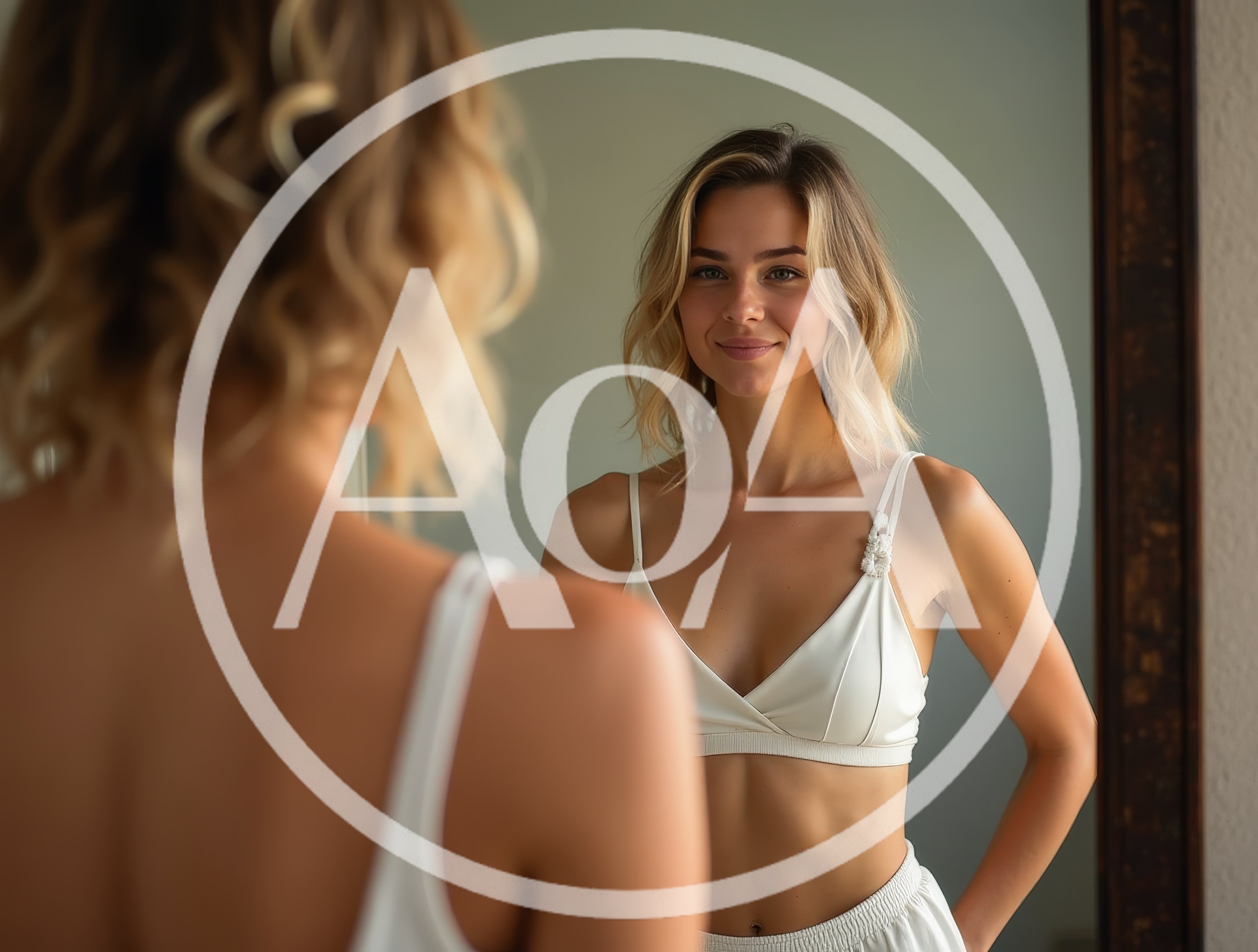 Young Woman Looking At Her Reflection In A Mirror