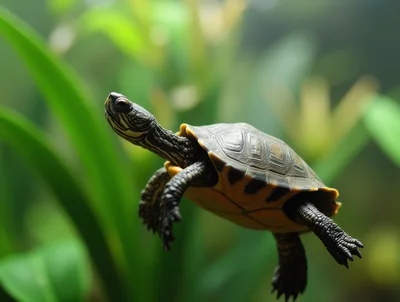Small Painted Turtle Swimming Underwater