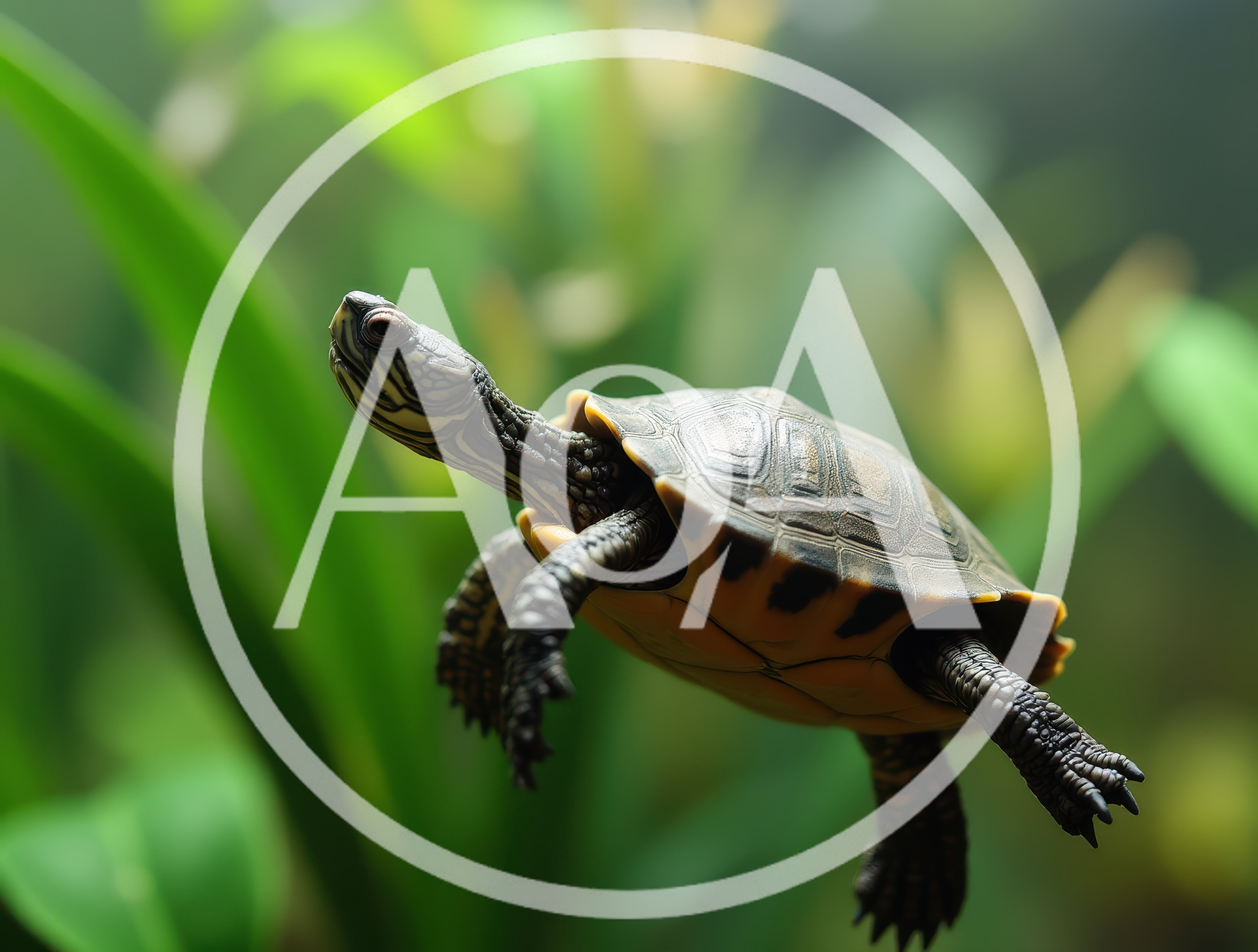 Small Painted Turtle Swimming Underwater