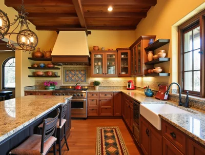 Rustic Mediterranean Style Kitchen Interior With Wooden Cabinetry