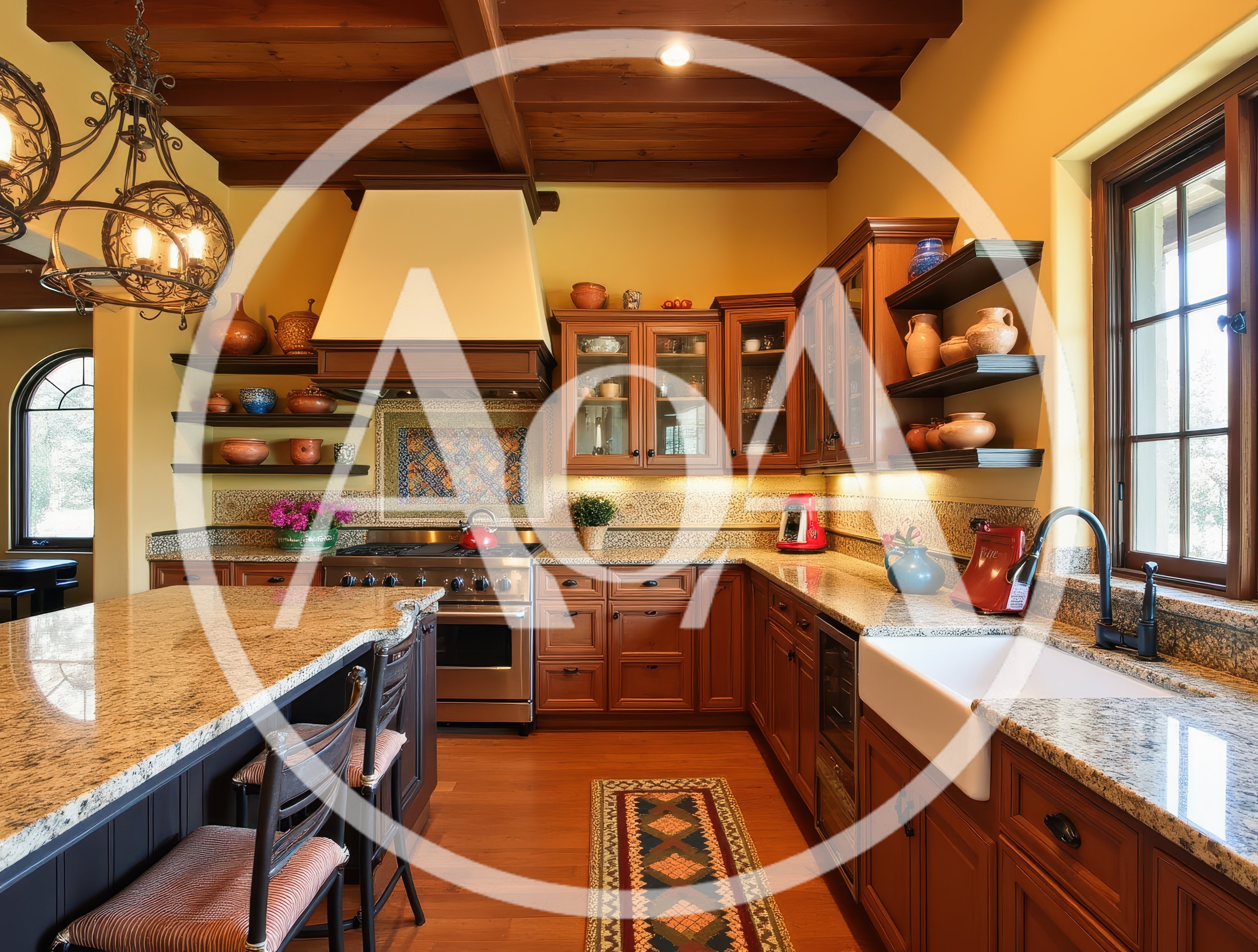 Rustic Mediterranean Style Kitchen Interior With Wooden Cabinetry