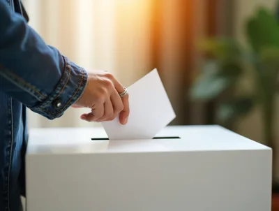 Person Casting A Vote In A Ballot Box