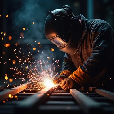 Professional Welder Working On Metal In Industrial Workshop
