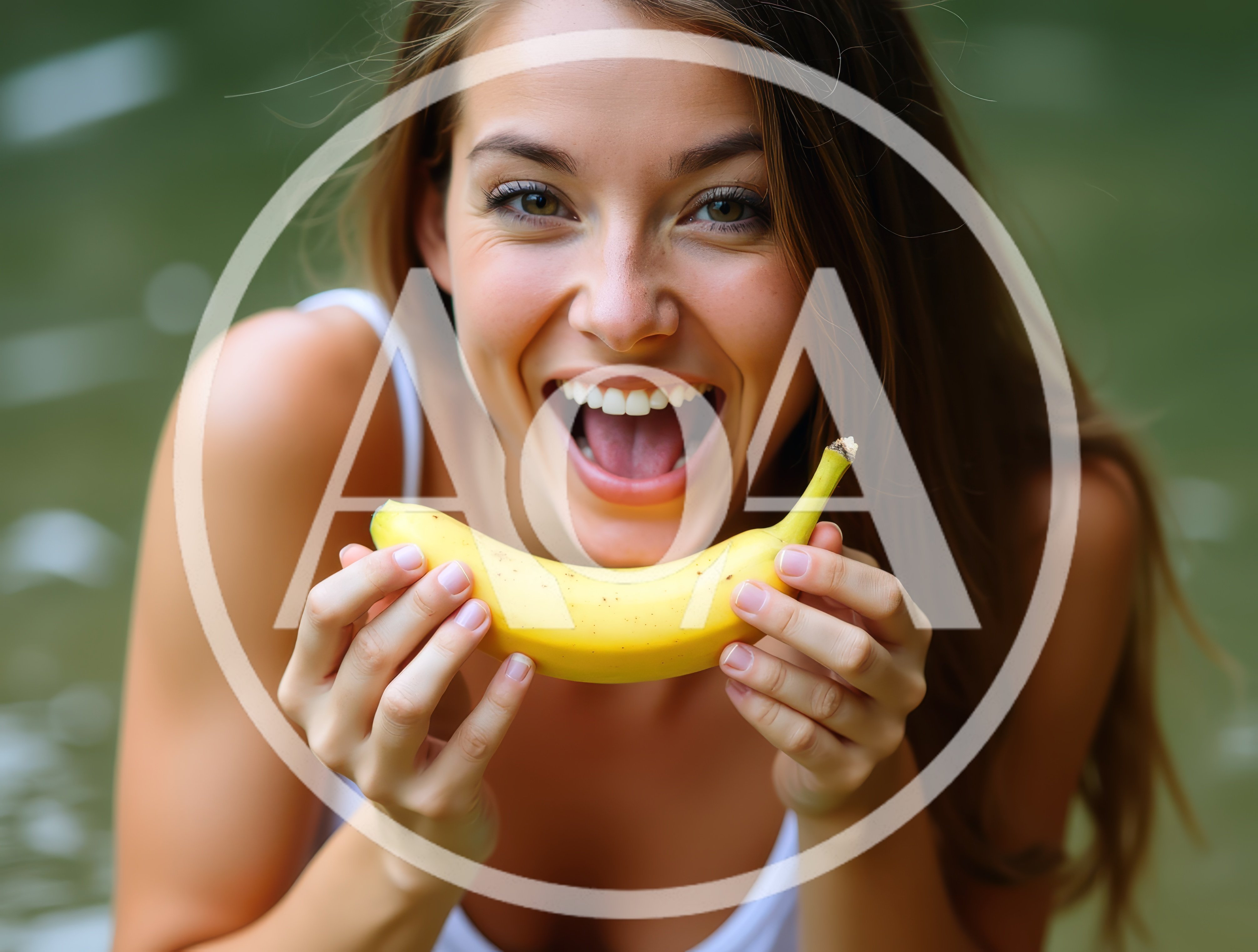 Young Woman Holding A Banana Near Her Mouth