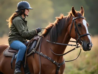 Woman Riding A Horse In A Field