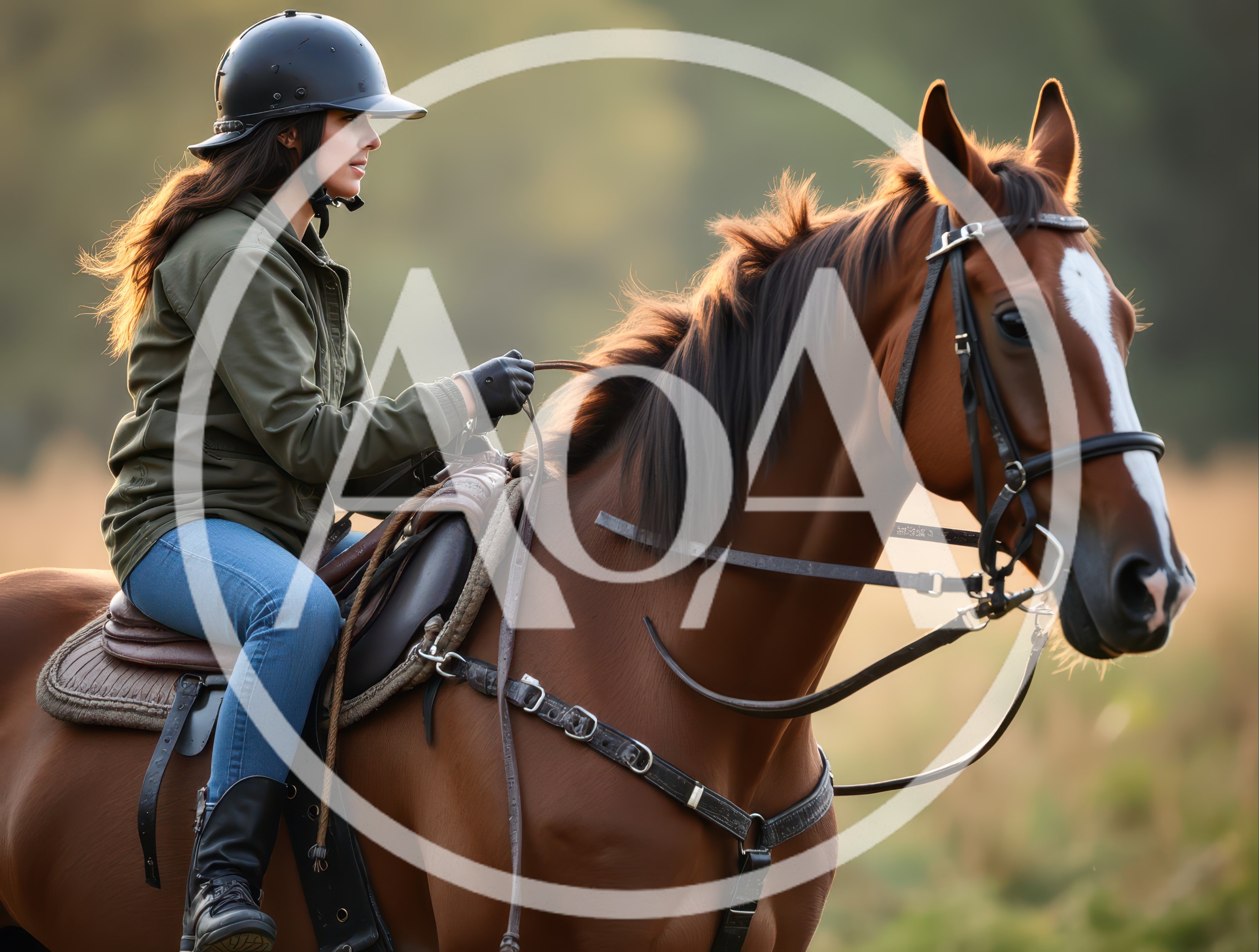 Woman Riding A Horse In A Field