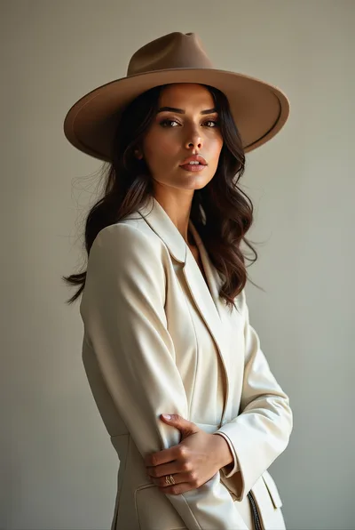 Elegant Woman Wearing A Fedora And Cream Blazer