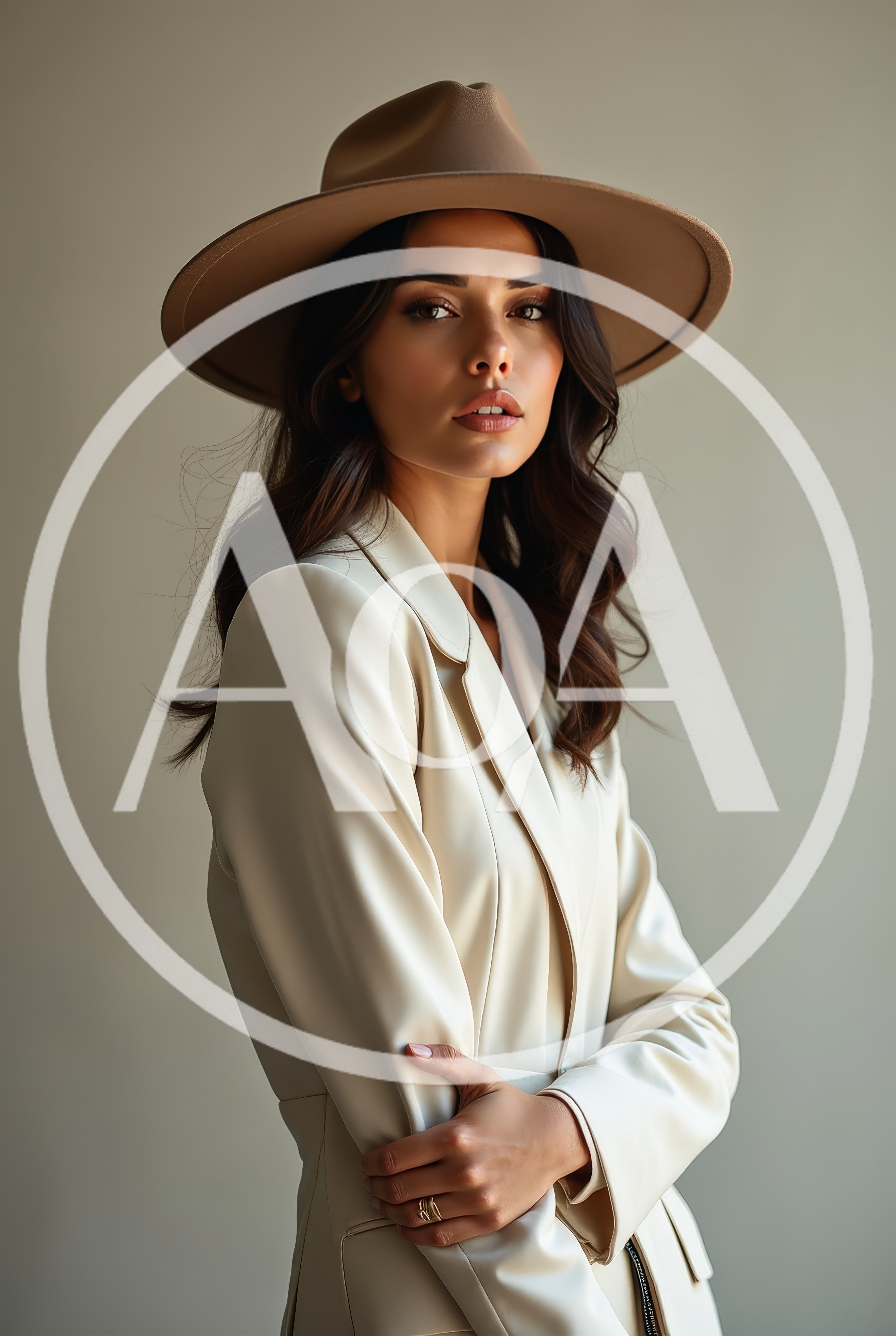 Elegant Woman Wearing A Fedora And Cream Blazer
