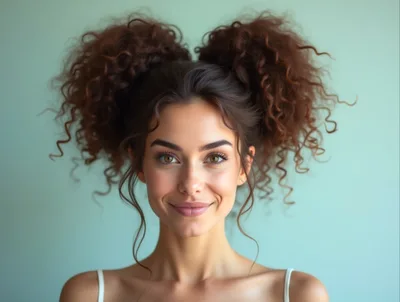 Portrait Of A Young Woman With Curly Pigtails