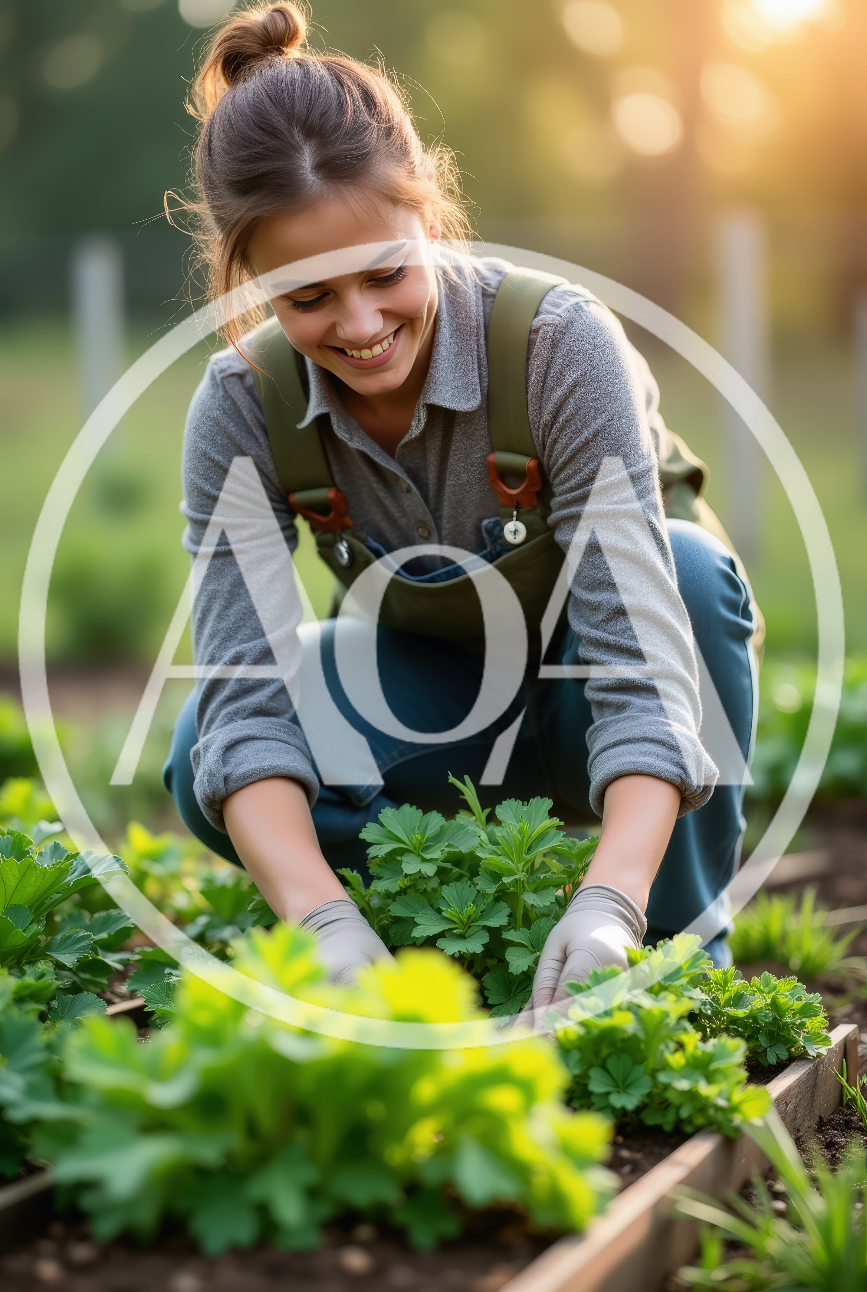 Young Woman Gardening In A Sunny Vegetable Patch