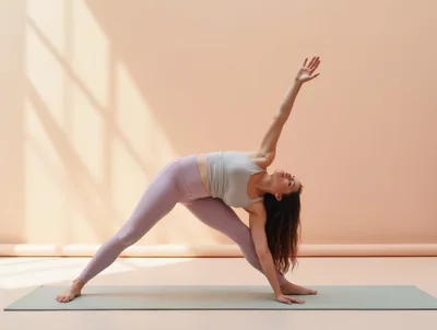 Woman Practicing Triangle Yoga Pose In Studio