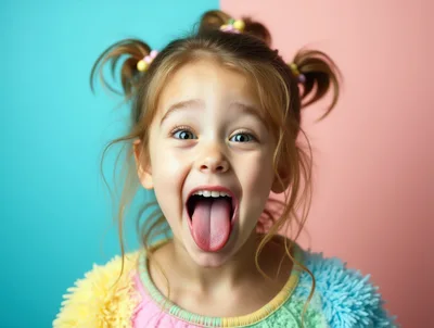 Excited Young Girl Sticking Out Her Tongue