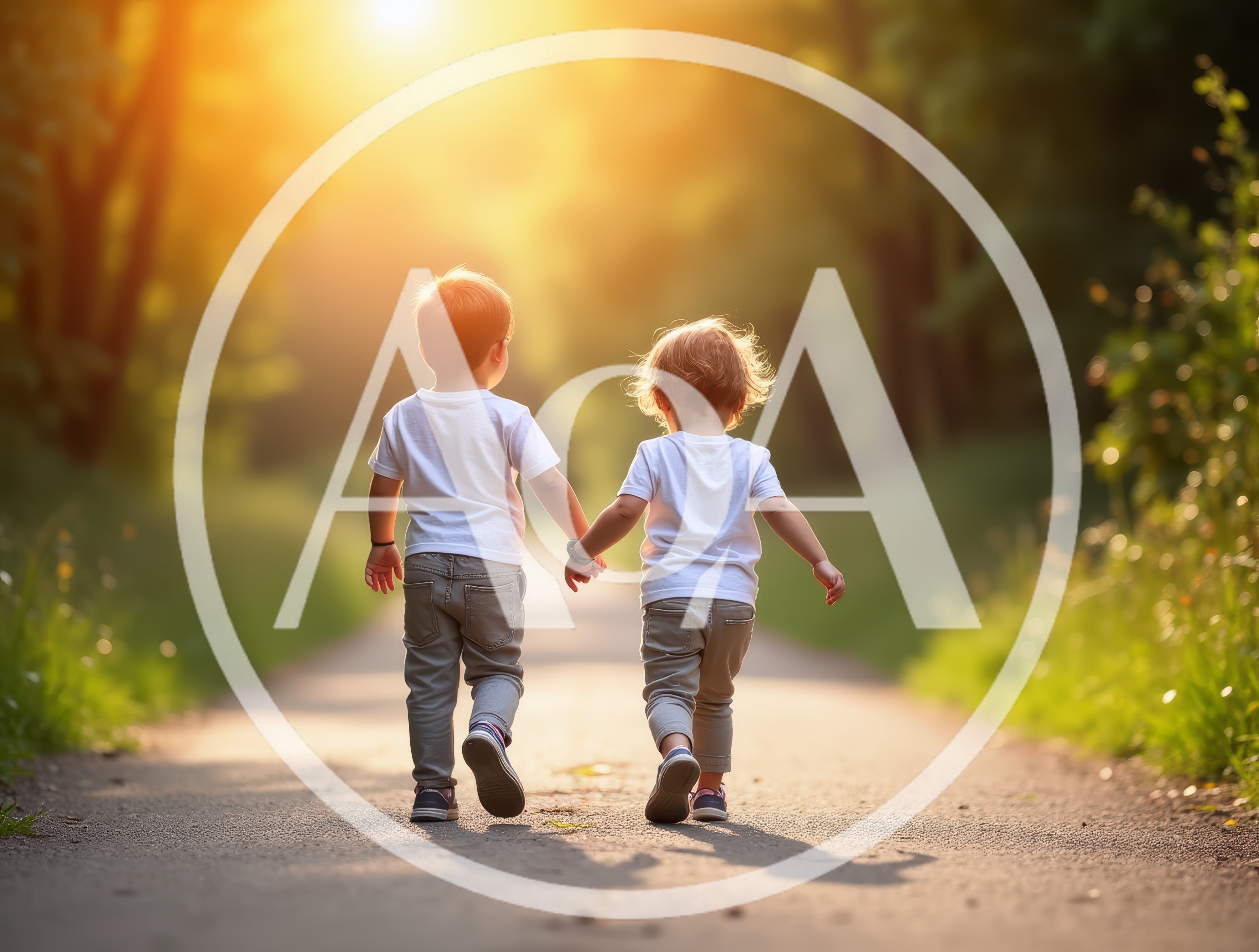 Two Young Children Walking Hand In Hand Outdoors