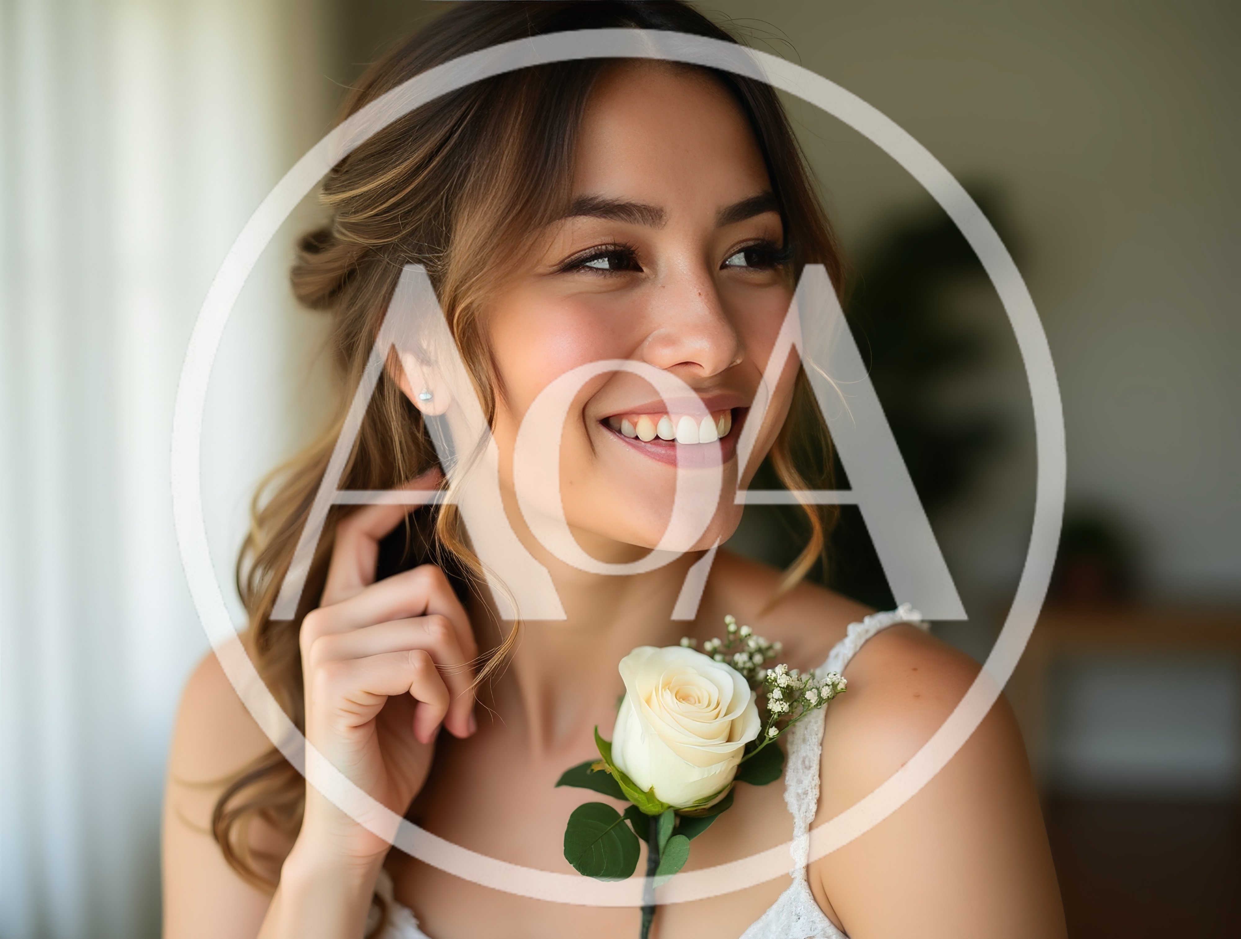 Smiling Bride With White Rose Boutonniere