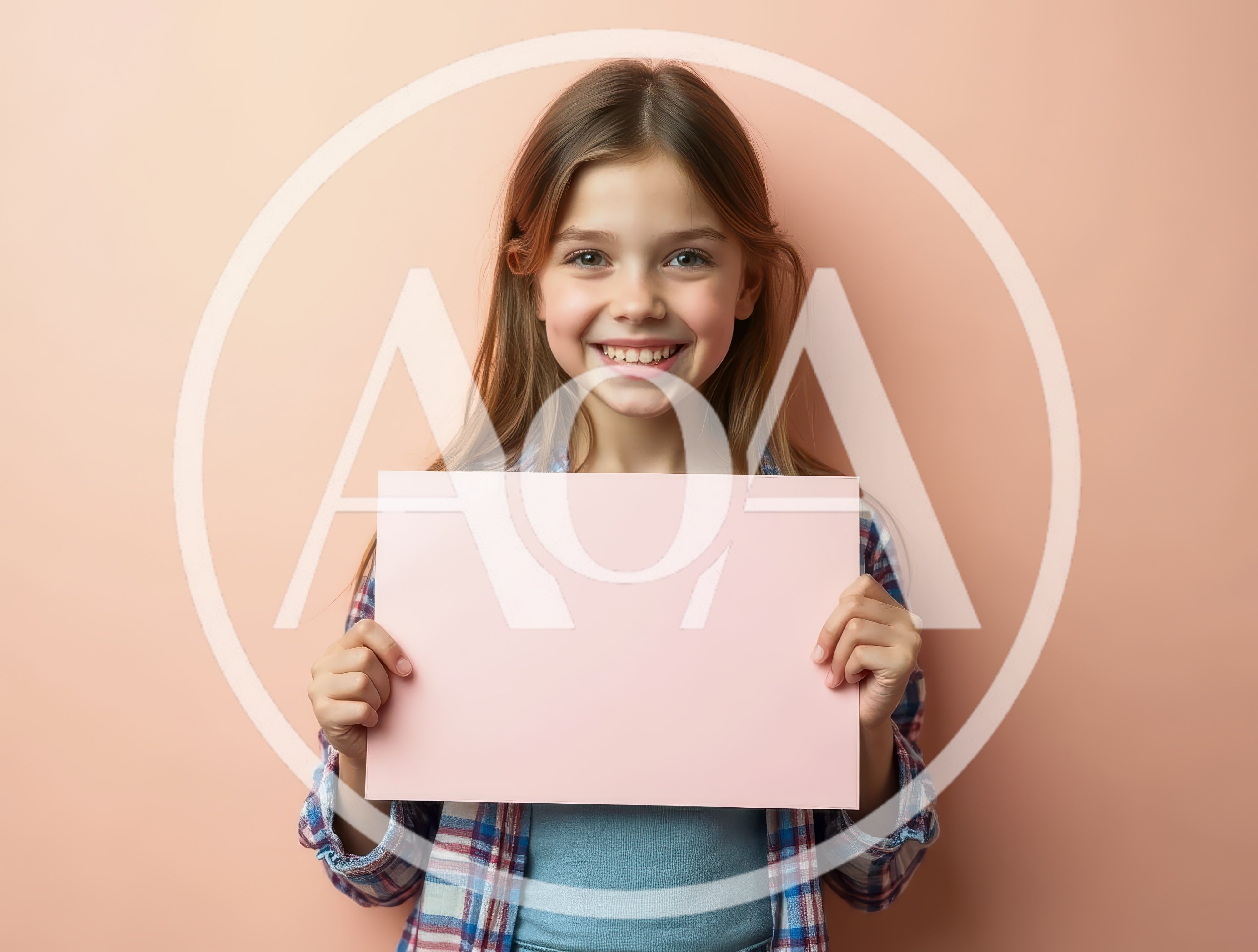 Smiling Young Girl Holding Blank Pink Sign
