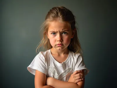 Portrait Of A Young Girl With An Angry Expression