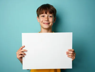 Young Boy Holding Blank White Sign