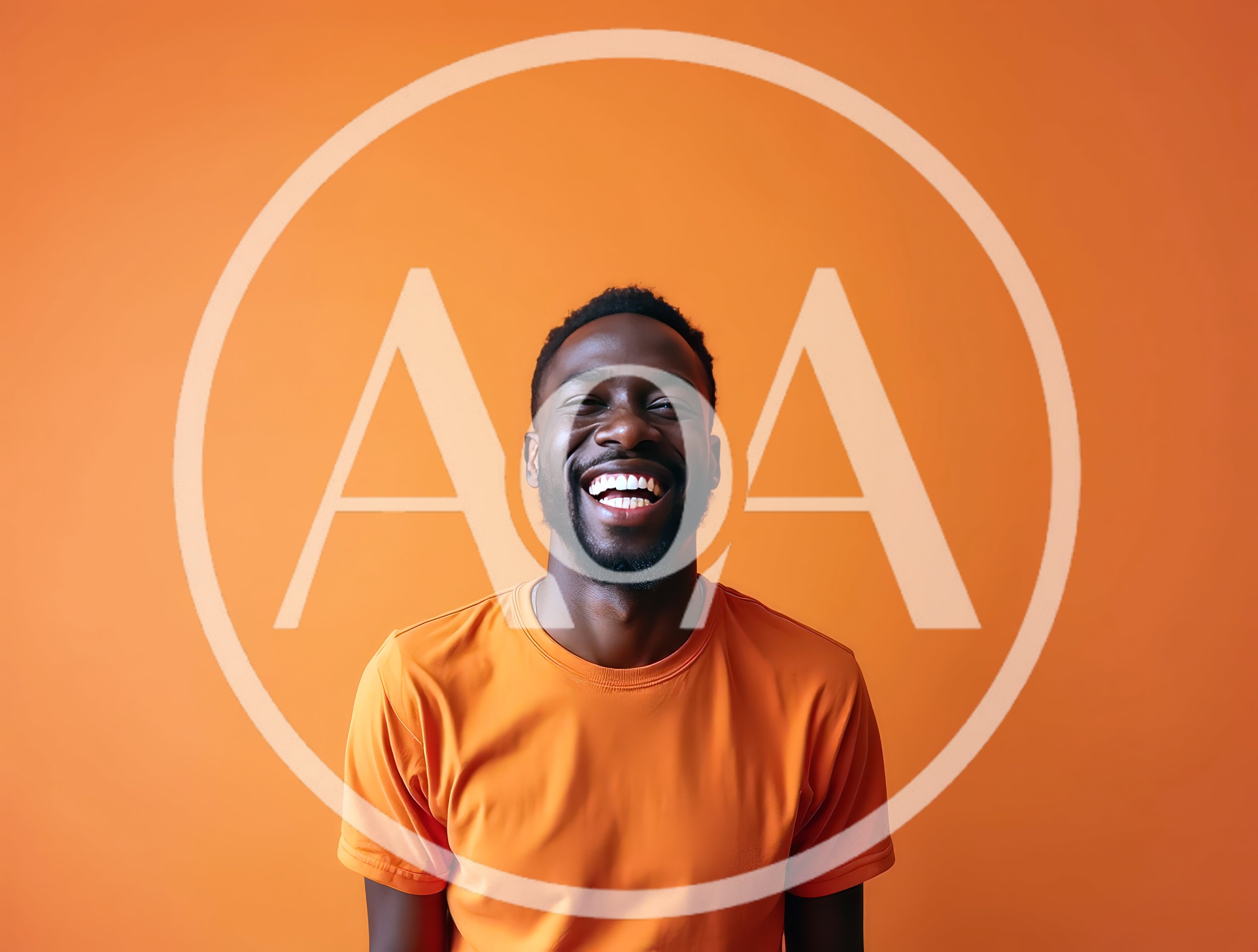 Happy Black Man Laughing Against Orange Background