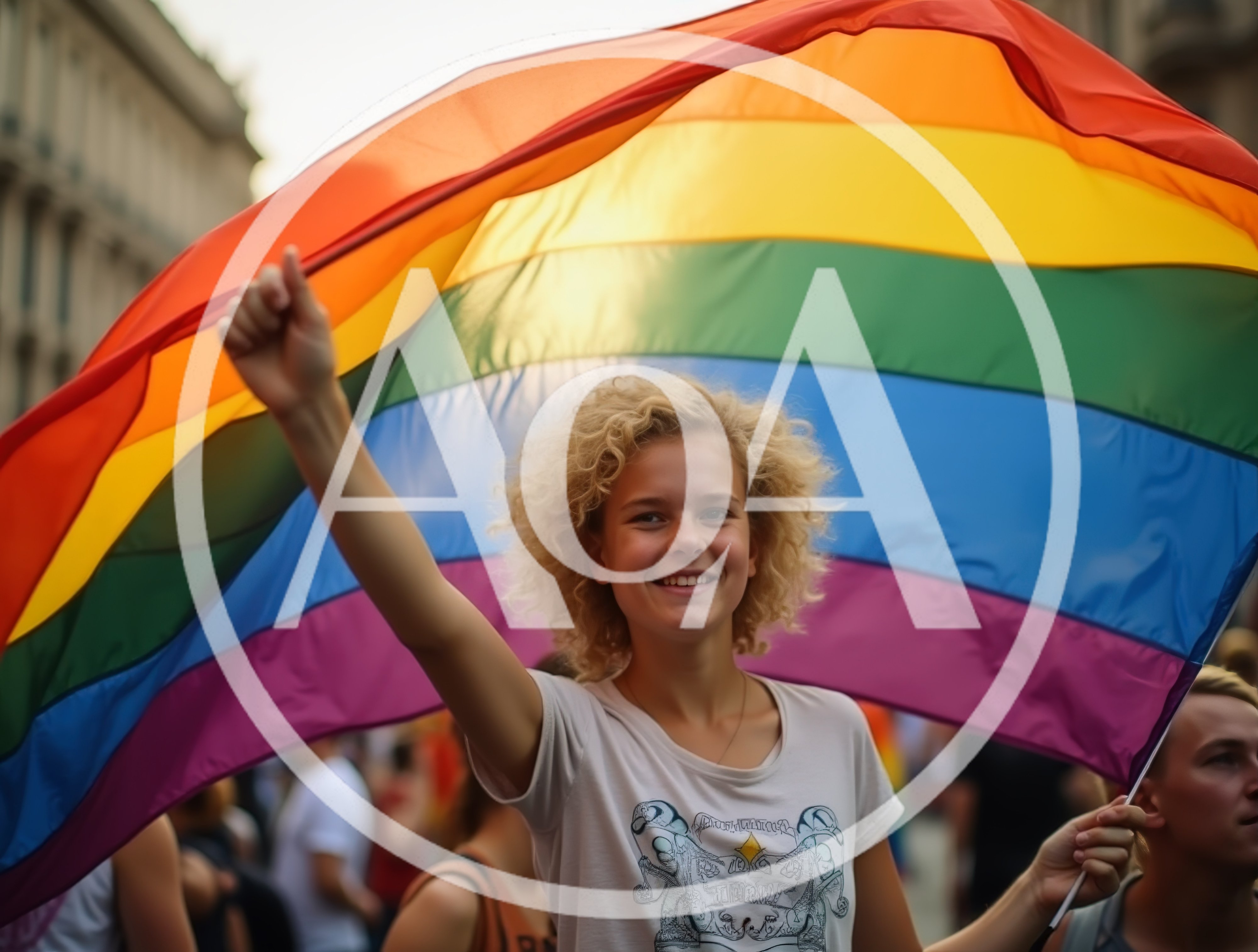 Young Woman Holding Rainbow Pride Flag at Parade