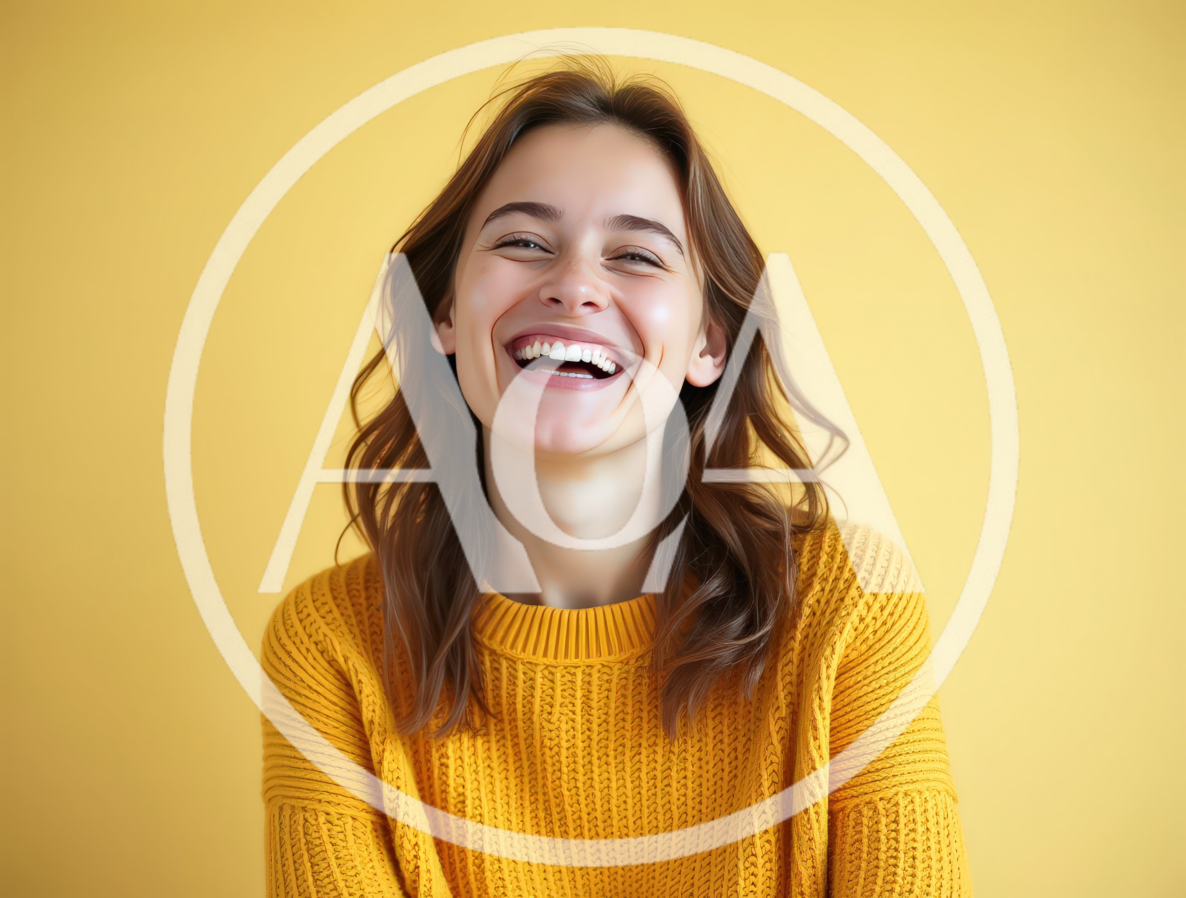 Happy Young Woman Laughing Against Yellow Background
