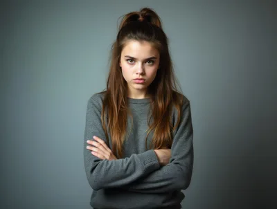 Young Woman With Crossed Arms Looking At Camera