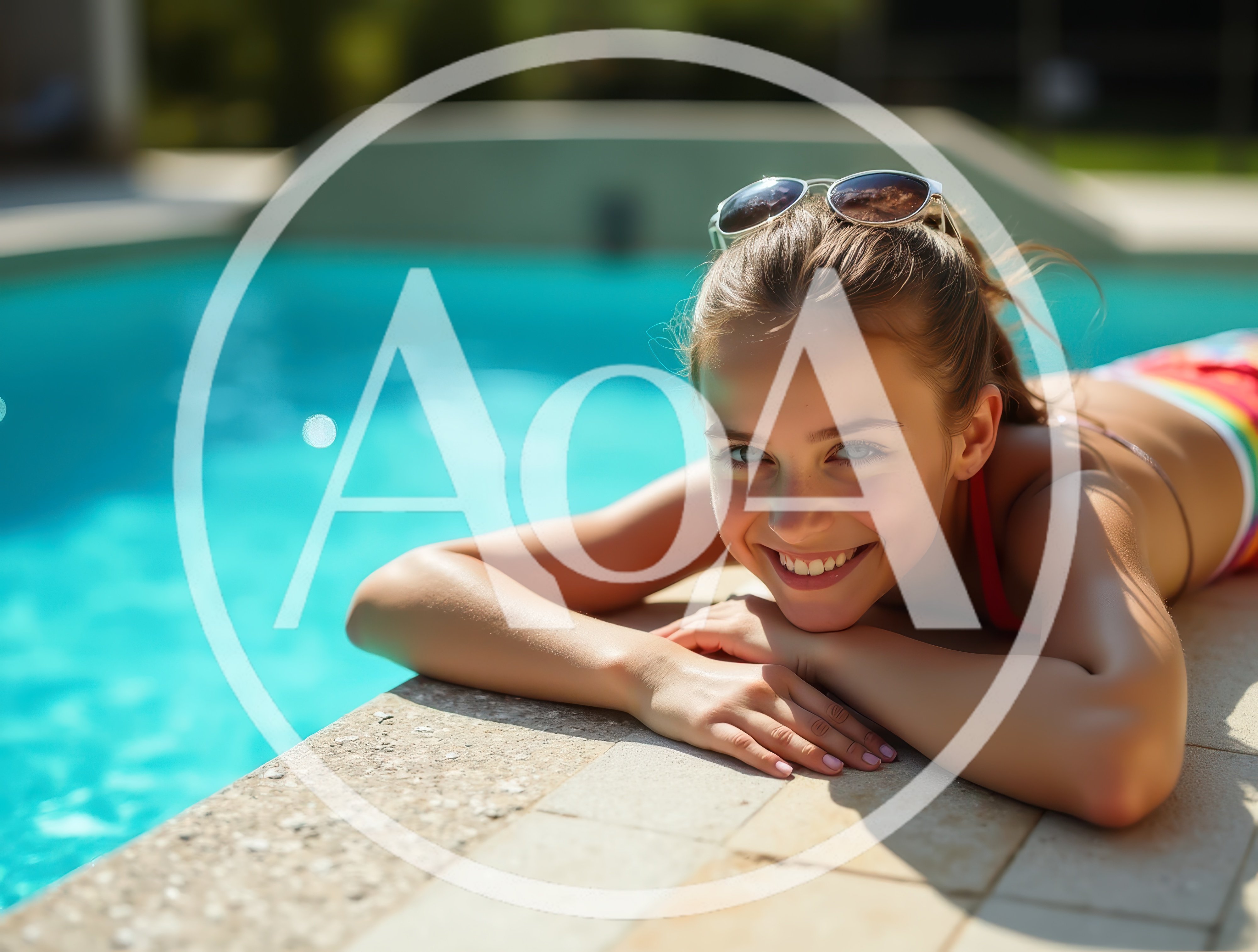 Smiling Young Woman Relaxing By The Swimming Pool