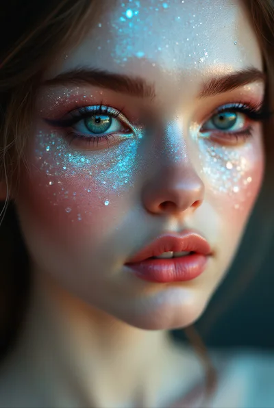 Close Up Portrait Of Woman With Glitter Makeup