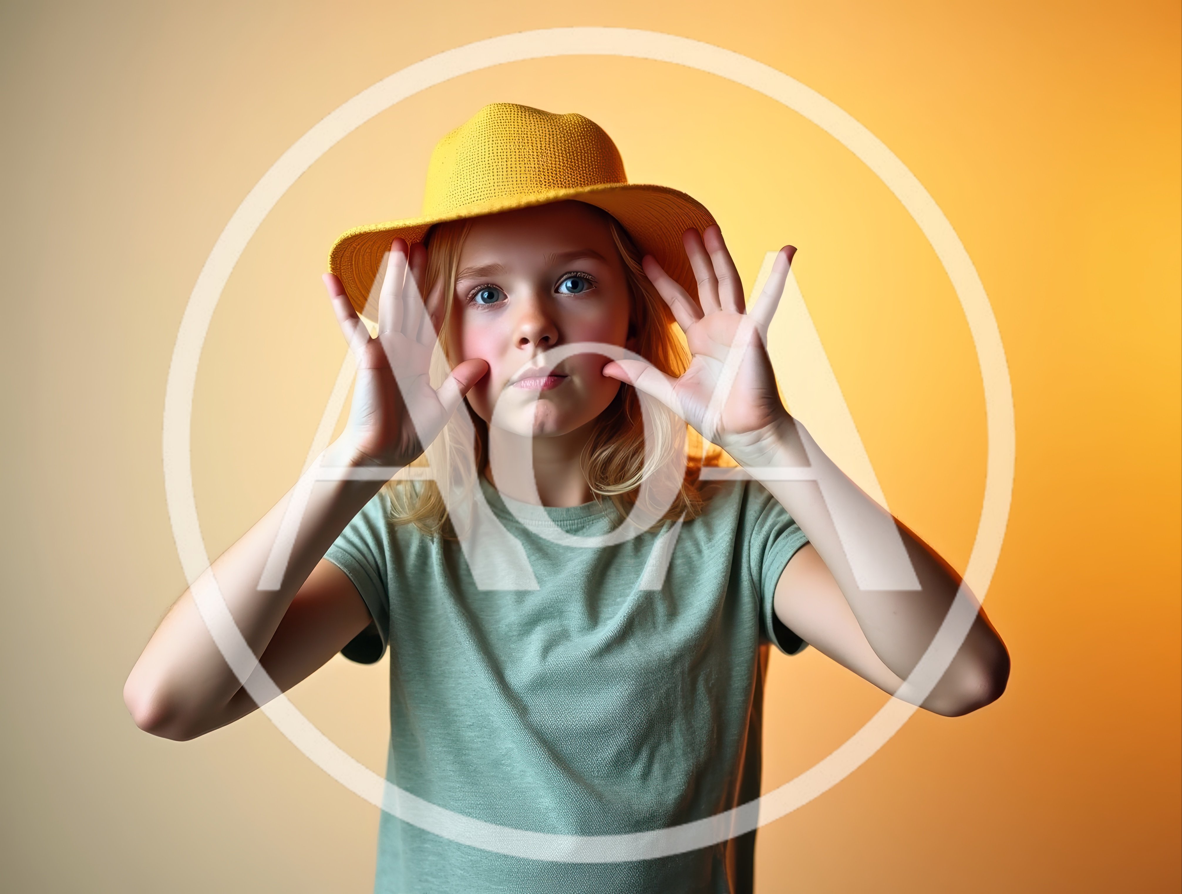 Young Girl Wearing Yellow Hat Posing With Hands