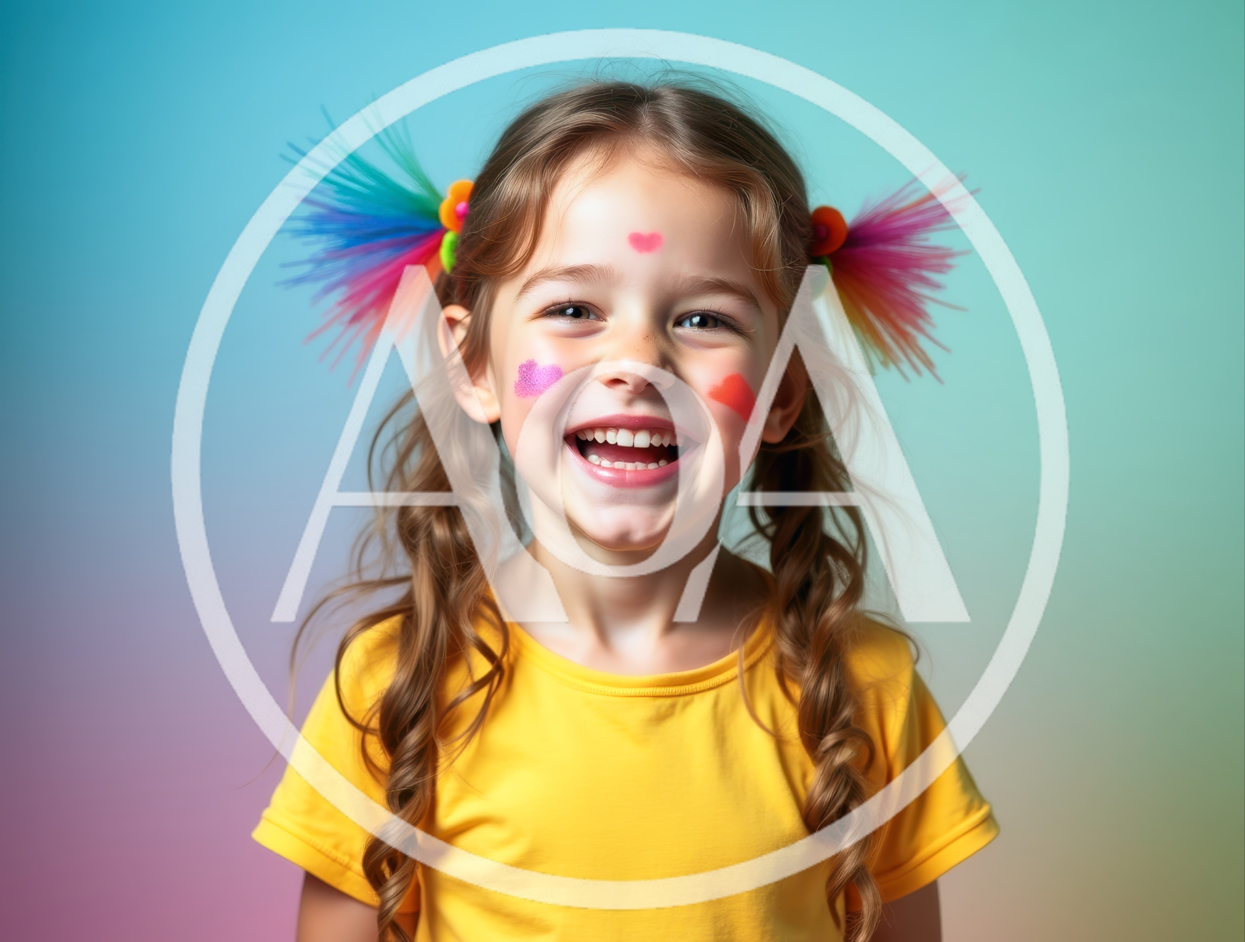 Happy Young Girl With Colorful Hair Accessories And Face Paint