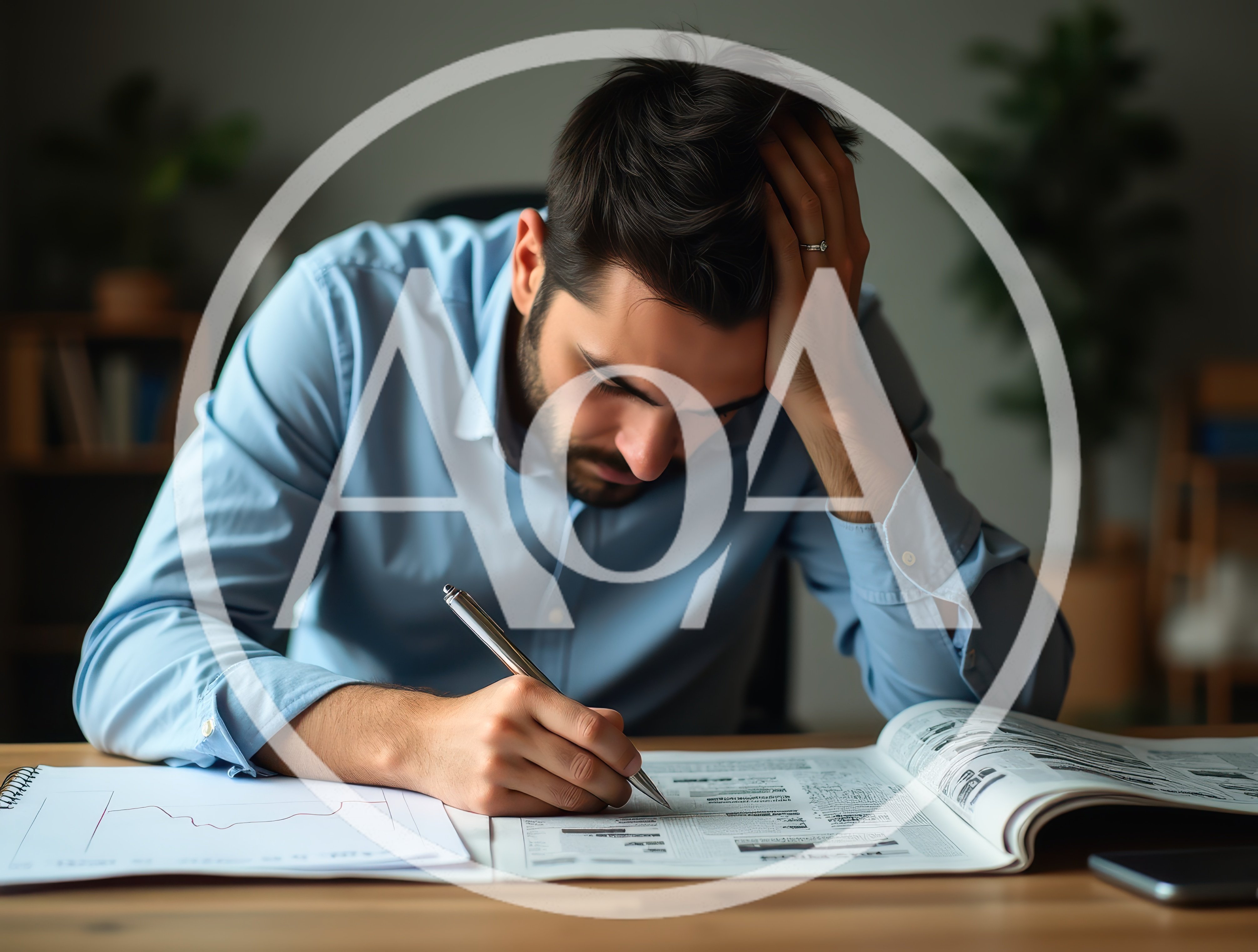 Stressed Man Analyzing Financial Data At Desk