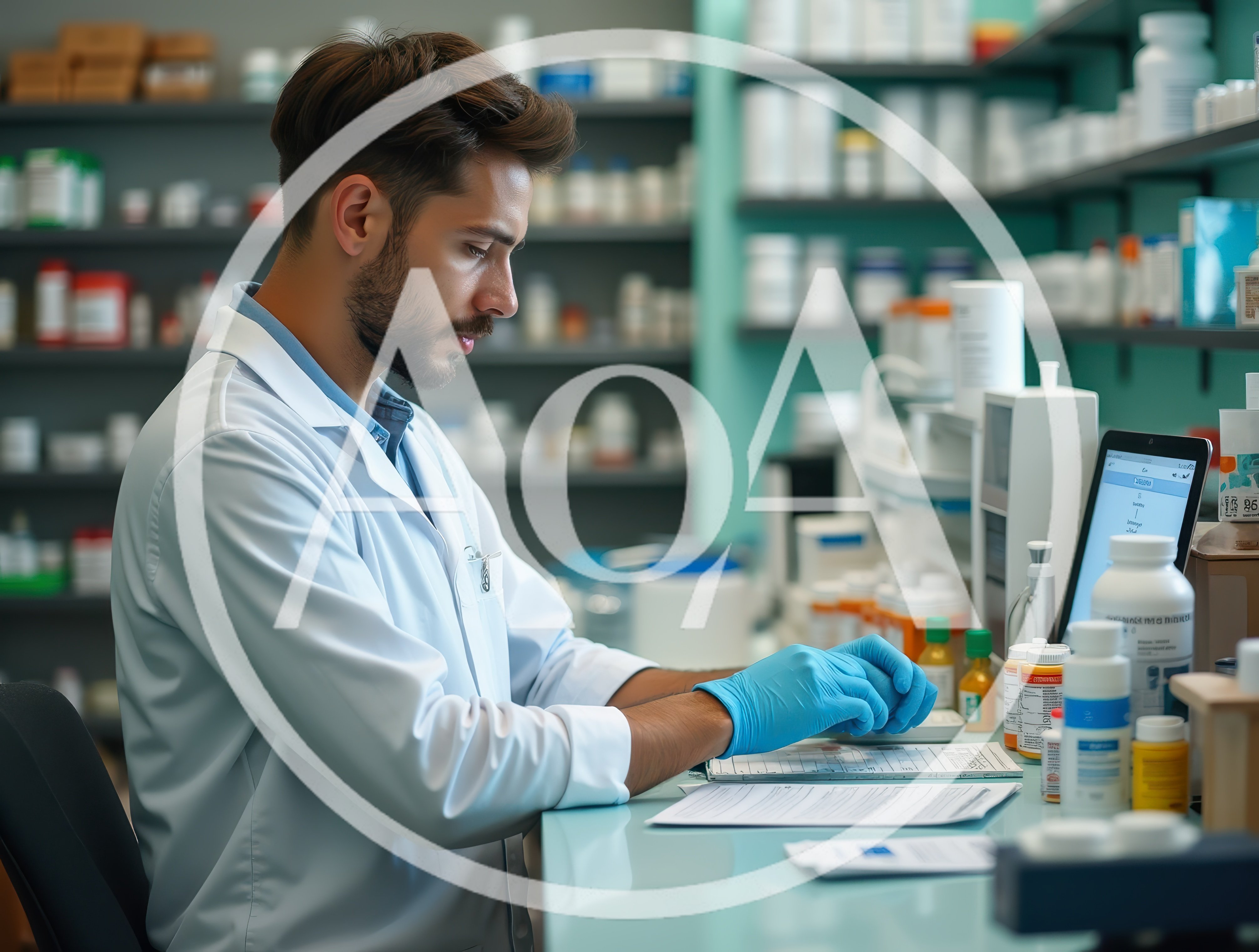 Pharmacist Working At A Pharmacy Counter