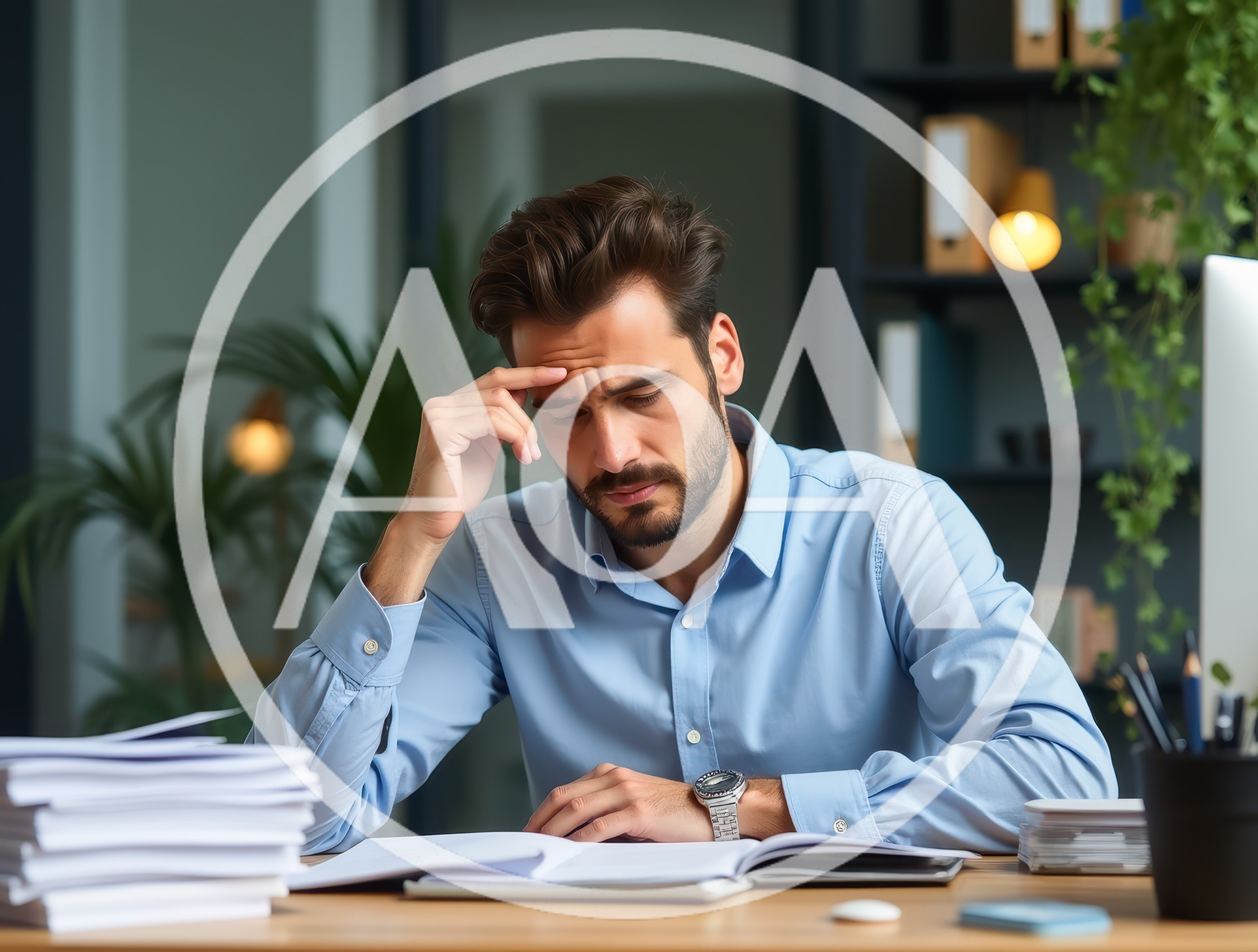 Stressed Businessman Working With Documents At Office Desk