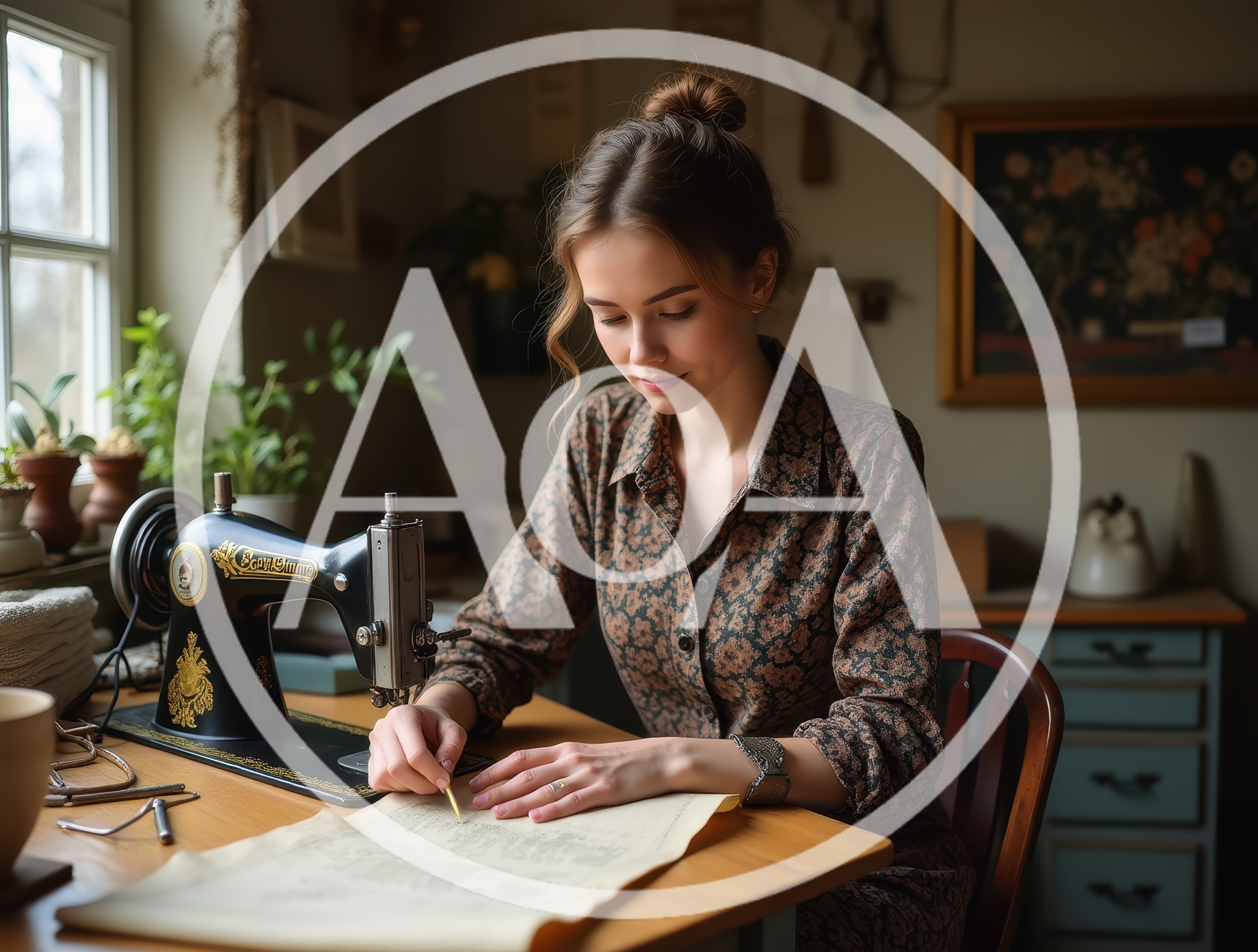 Young Woman Working With Sewing Pattern At Desk