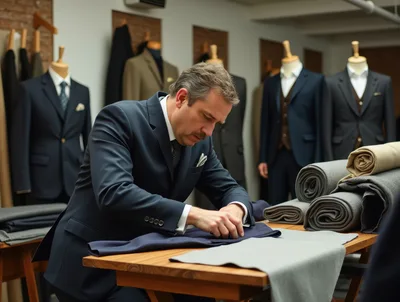 Professional Tailor Working In A Bespoke Suit Shop