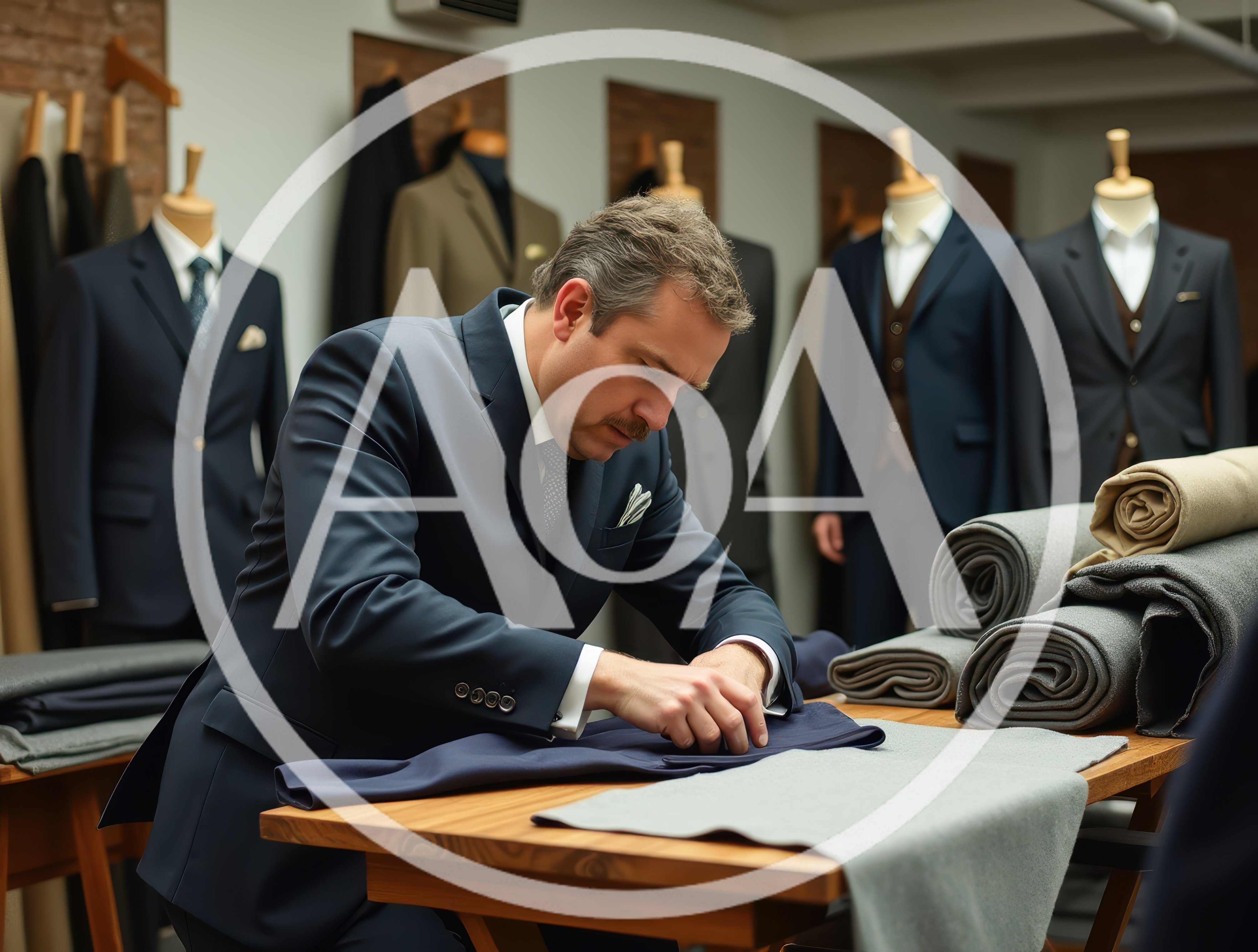 Professional Tailor Working In A Bespoke Suit Shop