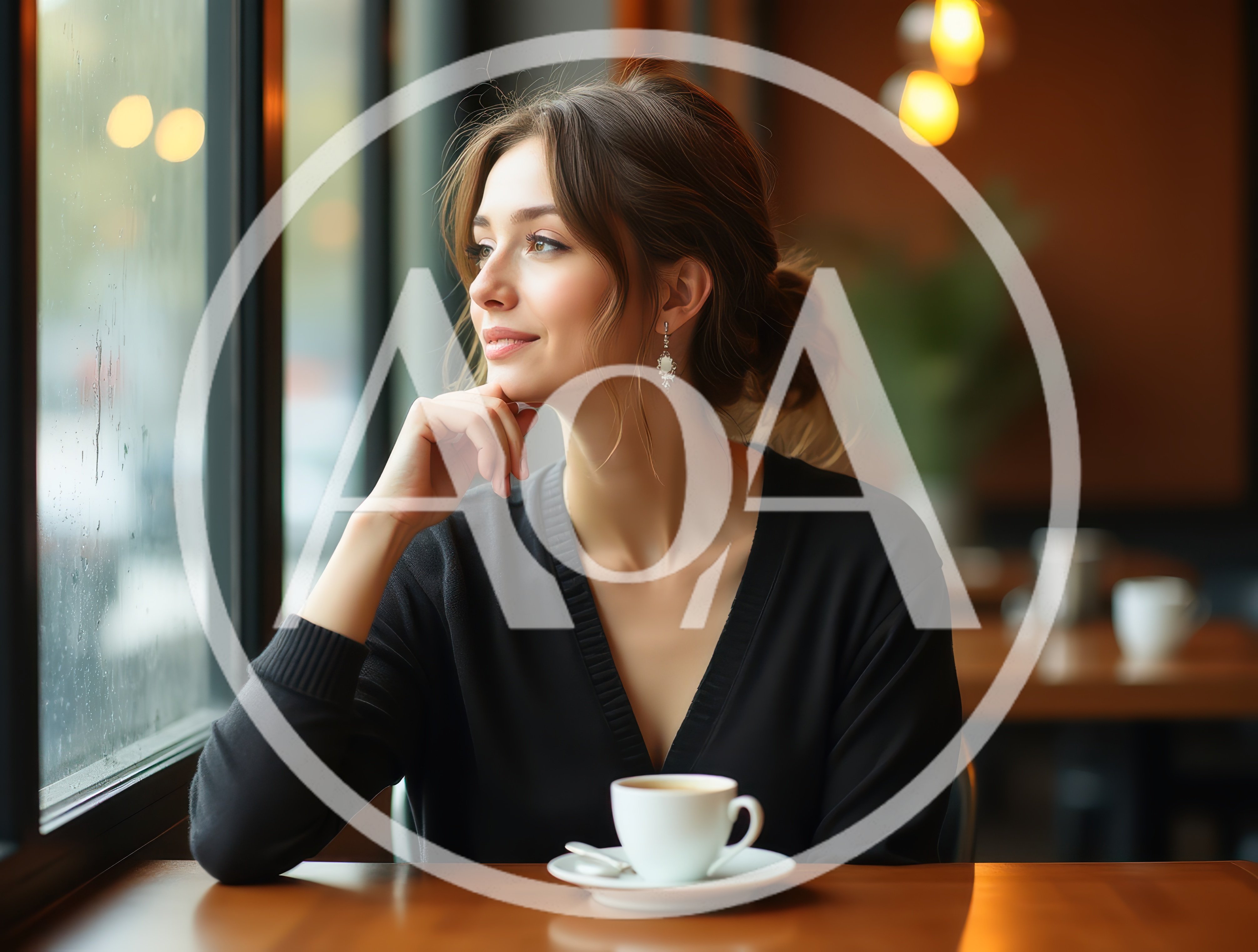 Young Woman Sitting At A Cafe Window