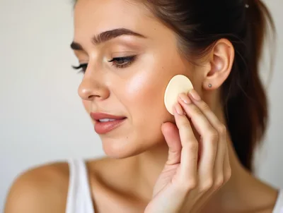Young Woman Applying Foundation With A Makeup Sponge