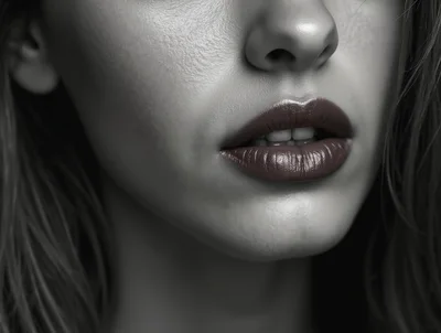Close Up Portrait Of Woman With Glossy Lips